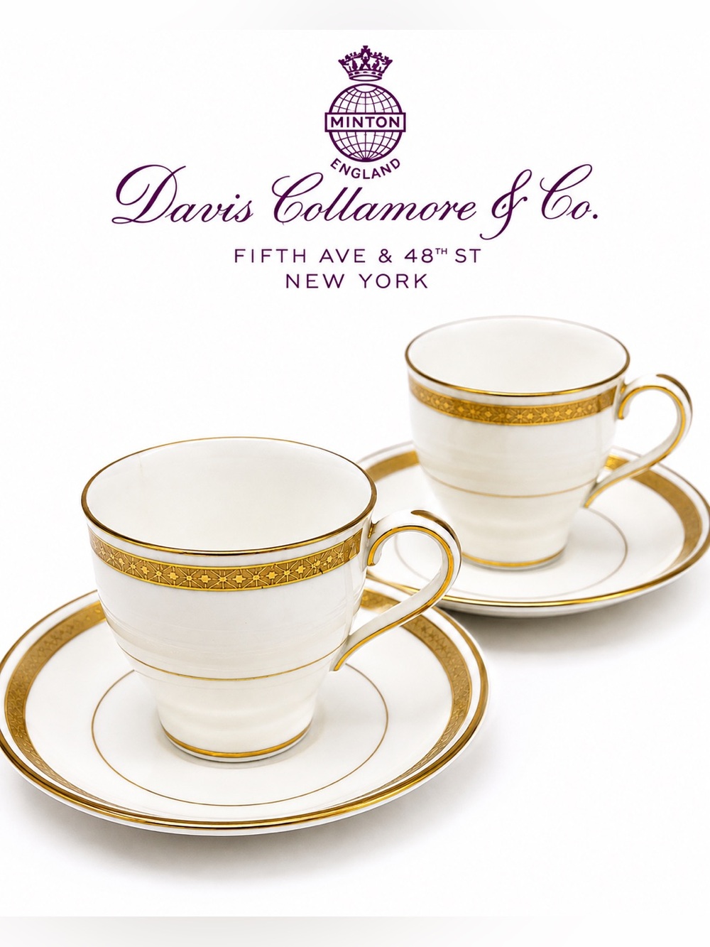 Minton Davis Collamore Gold Gilt Demitasse Cup & Saucer Set of 2